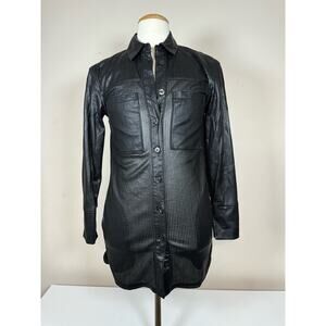 Good American Nylon Button Up Blouse Black Textured Women’s Size 1 USED